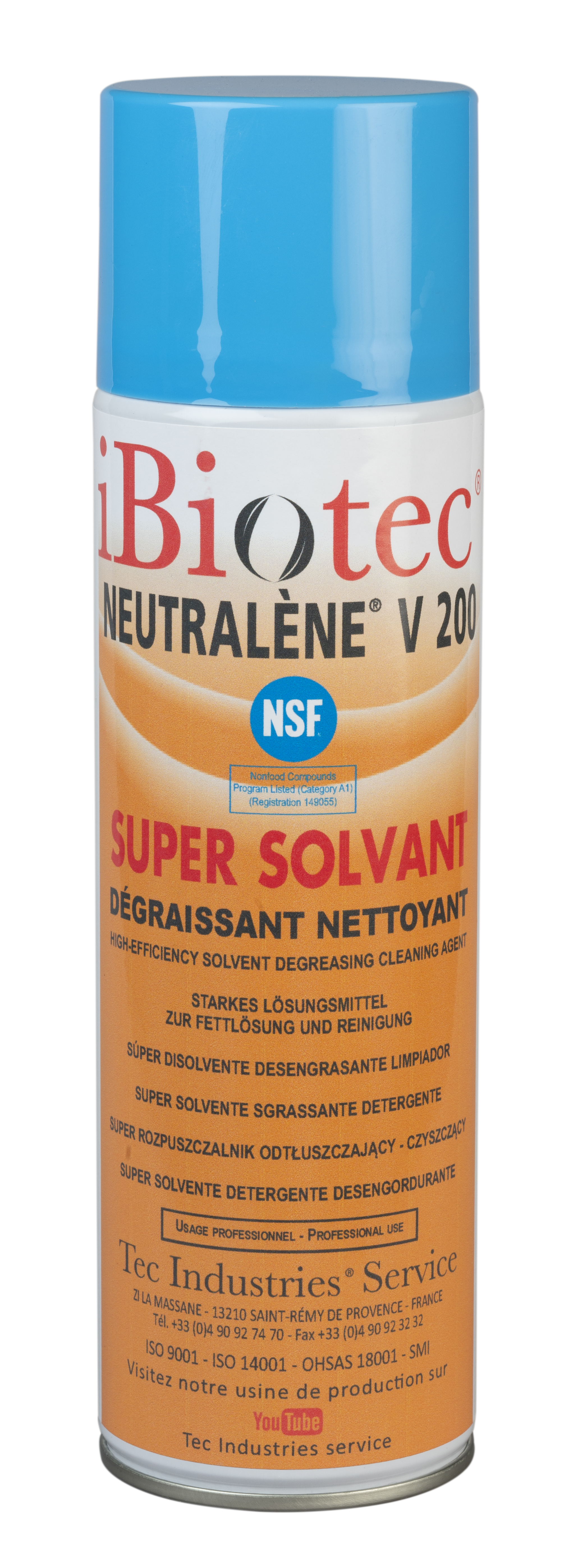 Čistilno razmaščevalno topilo s hitrim izhlapevanjem. Odstrani vso umazanijo in maščobo. Odobreno NSF A1. Dielektrično po IEC 50.000 V. Aktivna snov 97 %, nevnetljiv potisni plin naravnega izvora 3 %. Odstranljiva oprema DETECT BLUE®, sledljiva in zaznavna po sistemu HACCP BRC8 IFS. Večnamensko topilo z visoko zmogljivostjo. Čistilo za zavore. Priprava površin. Težavno razmaščevanje. Certifikat NSF. Izjemno hitro izhlapevanje. Zajamčeno brez acetona, brez n-heksana, brez kloriranih topil. Aerosolni razmaščevalec, razmaščevalec pred barvanjem, razmaščevalec pred lepljenjem, aerosolno čistilo za zavore, aerosolni razmaščevalec ibiotec, industrijski razmaščevalec, nsf razmaščevalec, hitro sušeči razmaščevalec, topila, dielektrično topilo. Dobavitelji aerosolnih razpršil. Proizvajalci aerosolnih razpršil. Čistilo za zavore. Aerosolno čistilo za zavore. Aerosolno topilo. Razmaščevalno topilo za prehrambene namene. Aerosolna topila brez acetona. Čistilo za zavore brez n-heksana. Topilo s hitrim izhlapevanjem. Industrijsko topilo za vzdrževanje. Tehnična aerosolna razpršila. Aerosolna razpršila za industrijo. Topilo za pripravo površine. Topilo pred lepljenjem. Tehnična aerosolna razpršila. Aerosolna razpršila za vzdrževanje. Nova topila. Novo topilo. Dobavitelji aerosolnih razpršil. Proizvajalci aerosolnih razpršil. Nadomestilo za diklorometan. Nadomestilo za metilen klorid. Nadomestilo za CH2Cl2. Nadomestila za mutagene in strupene snovi za razmnoževanje. Nadomestilo za aceton. Nadomestilo za aceton. Nadomestilo za NMP. Topilo za poliuretane. Topila za epoksi. Topilo za poliester. Topilo za lepila. Topilo za barve. Topilo za smole. Topila za lake. Topila za elastomere. Izdelek za industrijsko vzdrževanje